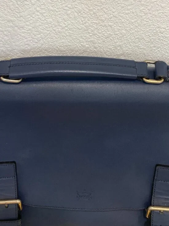 Luccica Navy Blue Leather Satchel Shoulder Bag Briefcase Minimalist Korean Desig - Picture 12 of 15